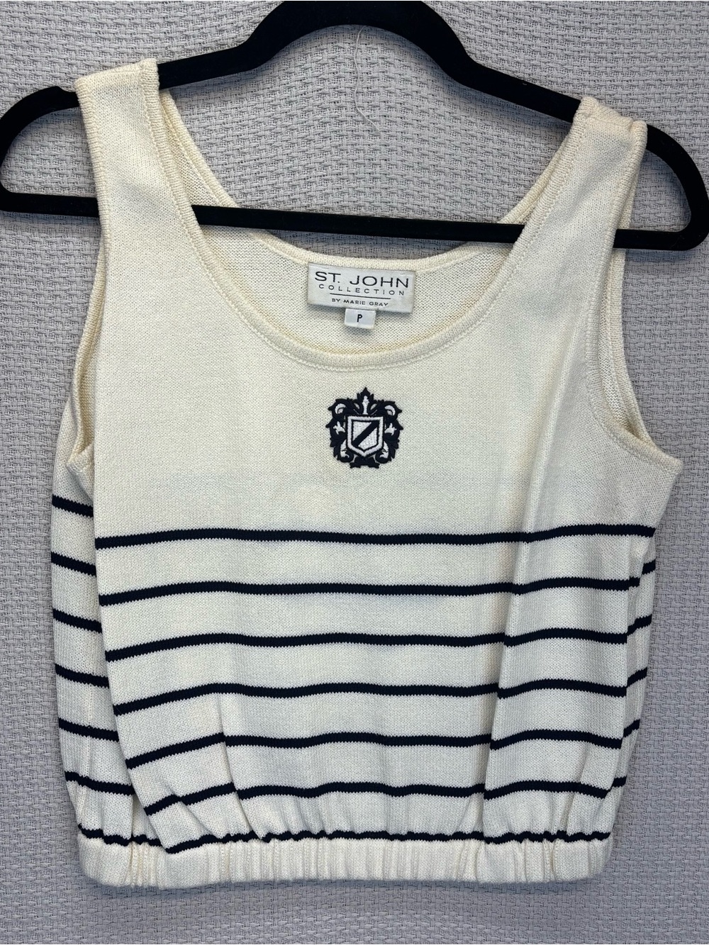 Vtg St John Navy Nautical Blazer W/Sleeveless Striped Tank Top Small P Gold - Picture 9 of 13